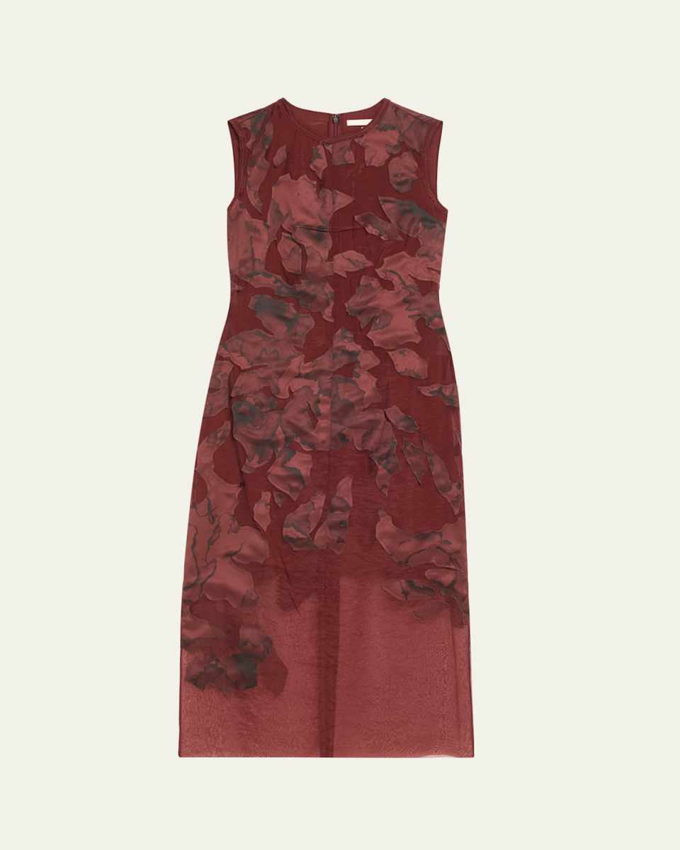 Printed Applique Sleeveless Midi Dress